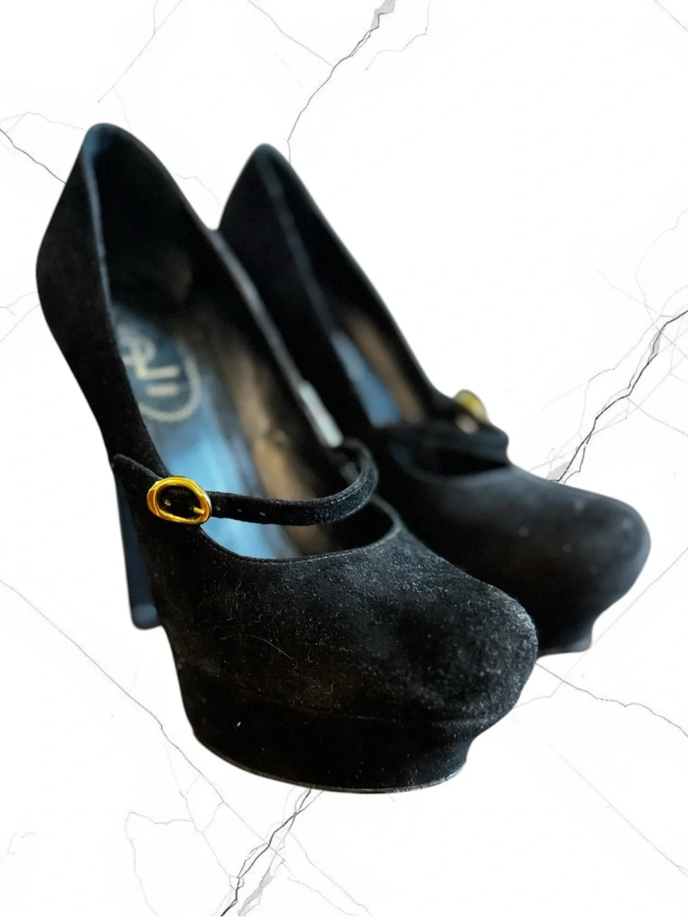 YVES SAINT LAURENT  Black Suede Mary Jane Platform Pumps EU 37